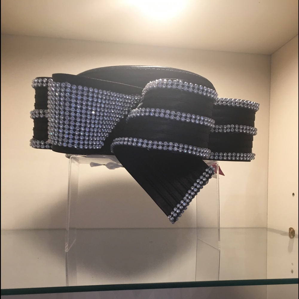 Bling black pillbox hat